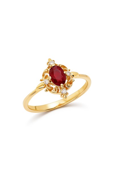 Garnet Ve Pırlanta Vintage Yüzük