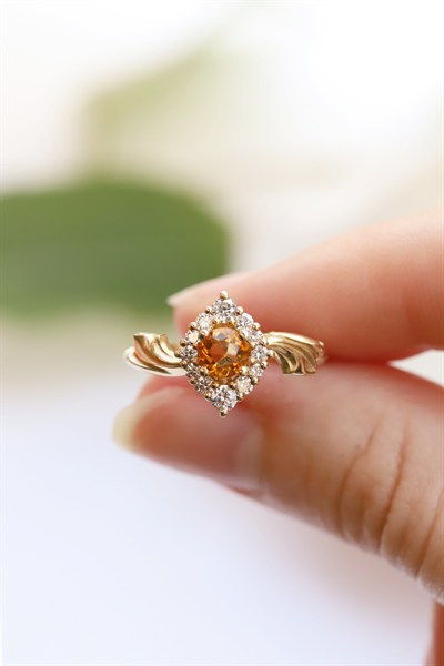 Orange Safir Art-Deco Tasarım Yüzük