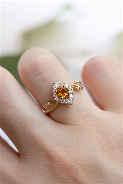 Orange Safir Art-Deco Tasarım Yüzük