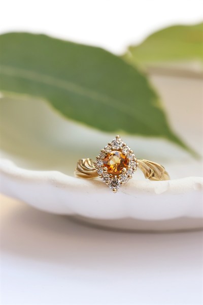 Orange Safir Art-Deco Tasarım Yüzük