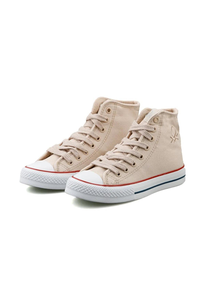 Benetton Unisex Bağcıklı Bej Keten Ayakkabı Bilekli BN30628-02
