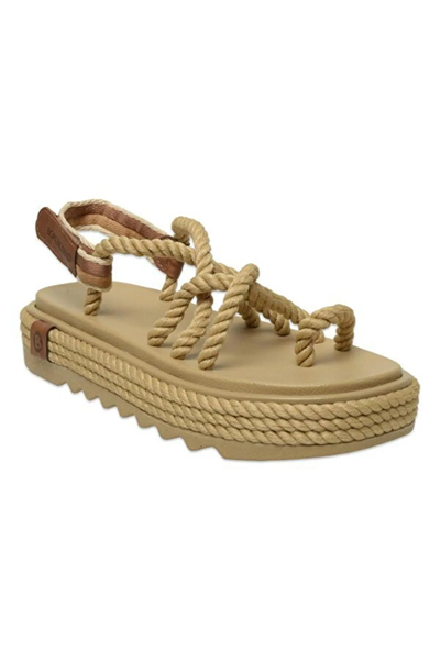 Bohonomad Ibiza Mid Platform Kadın Bej Sandalet IBZ0012-MP