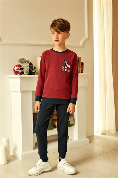 Elsima A2903 Erkek Çocuk Bordo Pijama Takımı