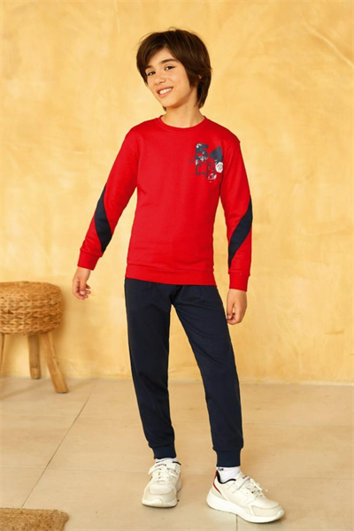 Elsima A2909 Erkek Çocuk Kırmızı Pijama Takımı