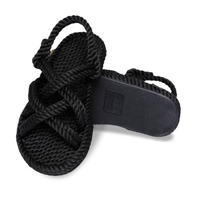 Nomadic Republic Bodrum Kauçuk Tabanlı Kız Çocuk Halat Sandalet  Siyah