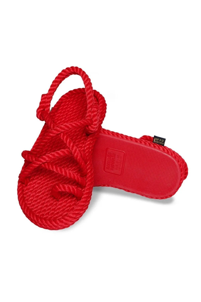 Nomadic Republic Ibiza Kauçuk Tabanlı Kız Çocuk Halat Sandalet Kırmızı IBZÇ-0015