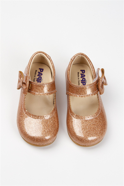 Paqpa Doria Kız Bebek Soft Tabanlı Bronz Simli Rugan Babet AB1001-14