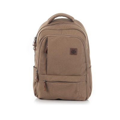 qp Madre Unisex Gabardin Kumaş Laptop Bölmeli Açık Kahve Sırt Çantası GBR1001-04