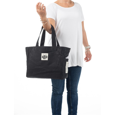 qp Ronda Tote Bag Kadın Siyah Mumlu Kanvas El ve Omuz Çantası QP1002-01