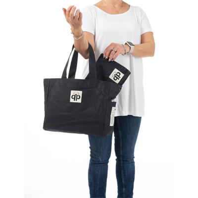 qp Ronda Tote Bag Kadın Siyah Mumlu Kanvas El ve Omuz Çantası QP1002-01