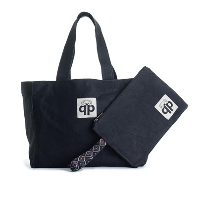 qp Ronda Tote Bag Kadın Siyah Mumlu Kanvas El ve Omuz Çantası QP1002-01