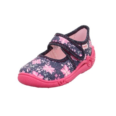 Superfit Belinda Kız Çocuk Ev Kreş Ayakkabısı Çiçek Desenli - Lacivert Pembe 800288-8100
