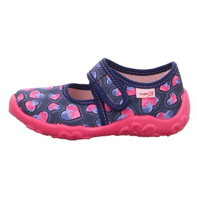Superfit Bonny Kız Çocuk Ev Kreş Ayakkabısı - Lacivert Pembe Kalpli 800283-8800