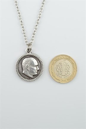 2li Kemal Atatürk İmza - Madalyon Erkek Kadın Kolye Seti 925 Ayar Gümüş Kaplama
