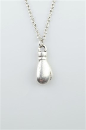 3lü Kulaklık Boks Eldiveni Künye Kadın Erkek Kolye Seti Gümüş Kaplama  - 60 cm Zincir