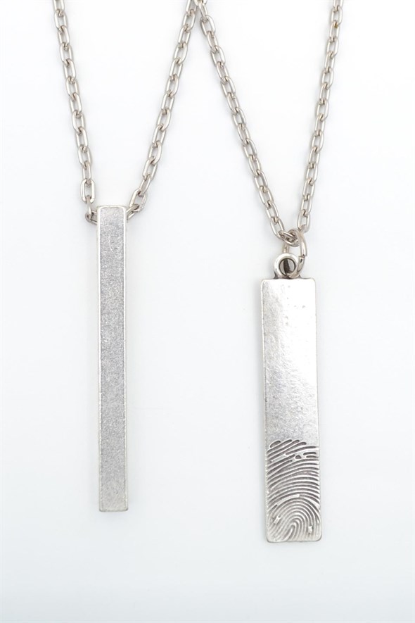 2'li Parmak İzi Çubuk- Uzun Çubuk Erkek Kadın Kolye Seti 925 Ayar Gümüş Kaplama