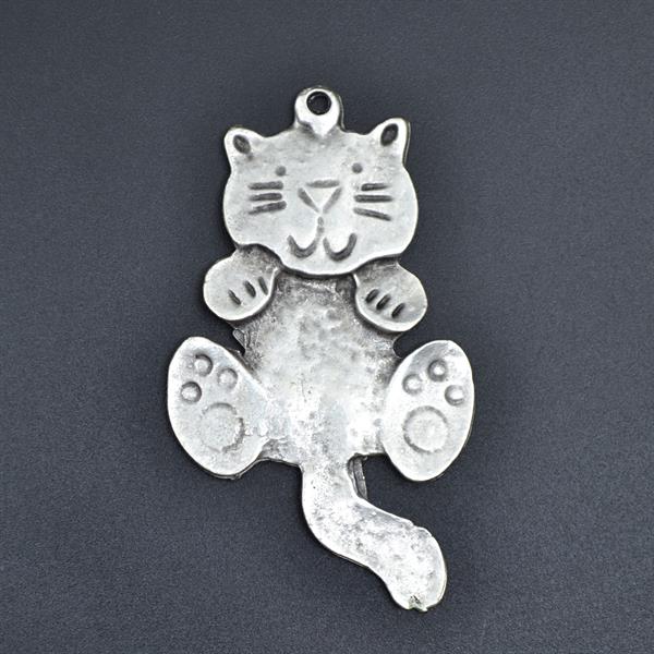 Kedi Kolye Ucu - Antik Gümüş Kaplama