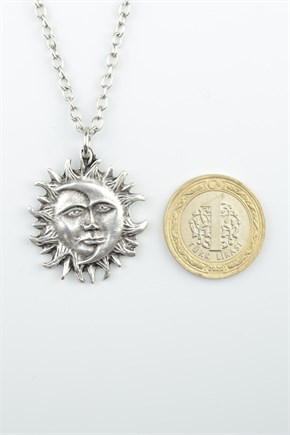 2'li Güneş ve Ay - Gülen Güneş  Erkek Kadın Kolye Seti 925 Ayar Gümüş Kaplama