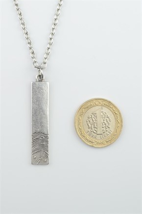 2'li Parmak İzi Çubuk- Uzun Çubuk Erkek Kadın Kolye Seti 925 Ayar Gümüş Kaplama