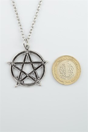 2'li Pentagram - Triquetra Güneş Ay Yıldız Erkek Kadın Kolye Seti 925 Ayar Gümüş Kaplama