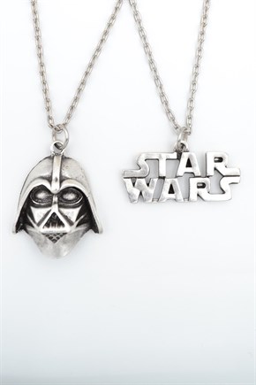 2'li Star Wars - Darth Vader Erkek Kadın Kolye Seti 925 Ayar Gümüş Kaplama