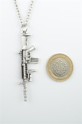 2'li Uzi - M4  Erkek Kadın Kolye Seti 925 Ayar Gümüş Kaplama