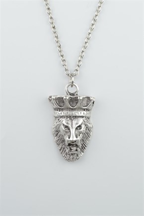 3'lü Aslan Kral Aslan Madalyon Taç Erkek Kadın Kolye Seti Gümüş Kaplama - 60 cm Zincir