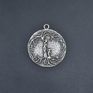 Anne Çocuk - Hayat Ağacı Kolye Ucu - Antik Gümüş Kaplama