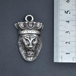Aslan Kral Kolye Ucu - Antik Gümüş Kaplama