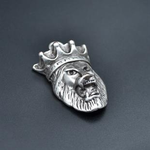 Aslan Kral Kolye Ucu - Antik Gümüş Kaplama