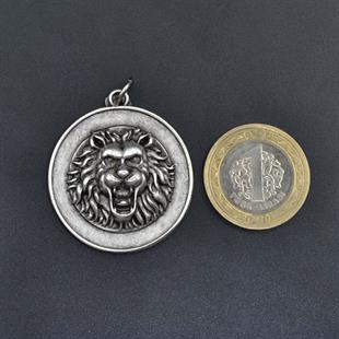 Aslan Madalyon Kolye Ucu - Antik Gümüş Kaplama