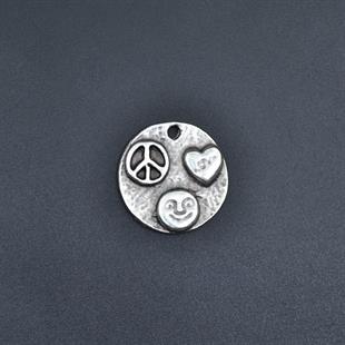 Barış Sembolü - Kalp -Gülen Surat Kolye Ucu - Antik Gümüş Kaplama