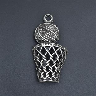 Basket Topu - File - Pota Kolye Ucu - Antik Gümüş Kaplama