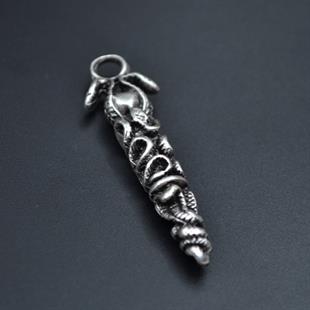 Çift Yılanlı Çubuk Kolye Ucu - Antik Gümüş Kaplama