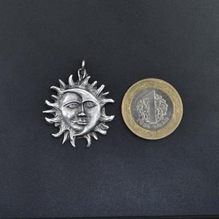 Güneş ev Ay Kolye Ucu - Antik Gümüş Kaplama