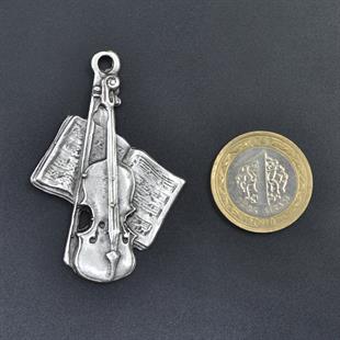 Keman - Nota Defteri Kolye Ucu - Antik Gümüş Kaplama
