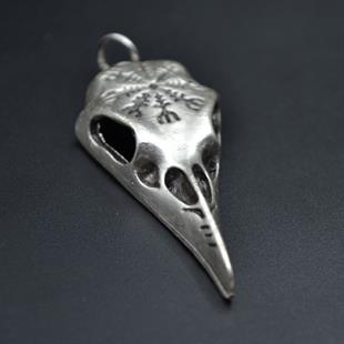 Kuzgun Kafatası - Vegvisir  Kolye Ucu - Antik Gümüş Kaplama
