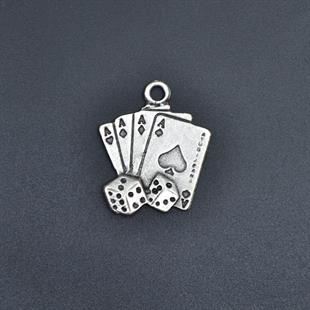 Maça As Poker İskambil - Zar Kolye Ucu - Antik Gümüş Kaplama