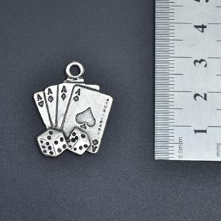 Maça As Poker İskambil - Zar Kolye Ucu - Antik Gümüş Kaplama