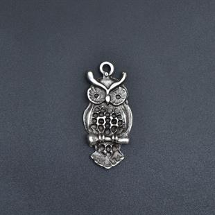 Minimal Baykuş Kolye Ucu - Antik Gümüş Kaplama