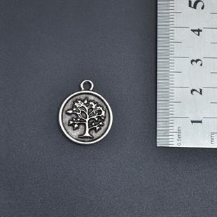 Minimal Hayat Ağacı Kolye Ucu - Antik Gümüş Kaplama