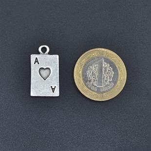 Minimal Maça As Poker İskambil Kolye Ucu - Antik Gümüş Kaplama