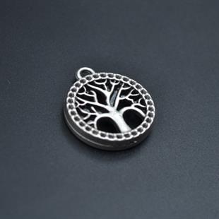 Minimal Yaşam Ağacı Kolye Ucu - Antik Gümüş Kaplama