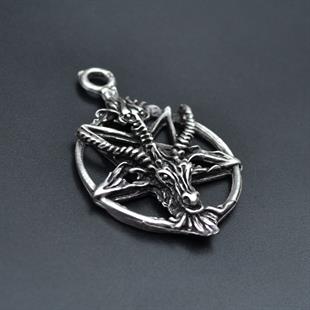 Pentagram Yıldızı Keçi Kafası Kolye Ucu - Antik Gümüş Kaplama