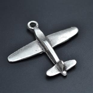 Uçak Kolye Ucu - Antik Gümüş Kaplama