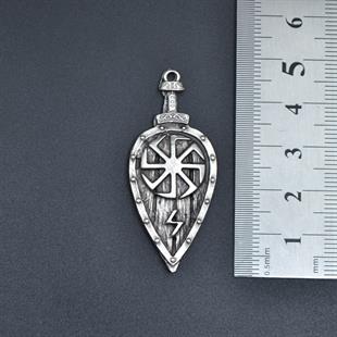 Viking Kolovrat Kalkan  Kolye Ucu - Antik Gümüş Kaplama