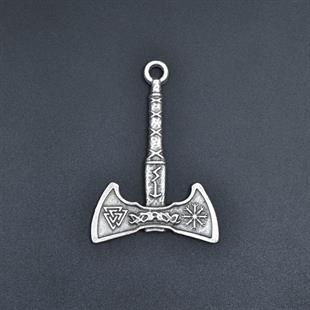 Viking Run Sembol Balta Kolye Ucu - Antik Gümüş Kaplama
