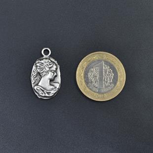 Vintage Cameo Kolye Ucu - Antik Gümüş Kaplama