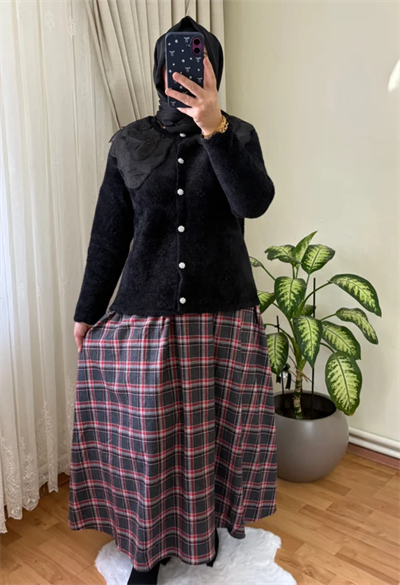 Ekose Etek | Siyah-Kırmızı