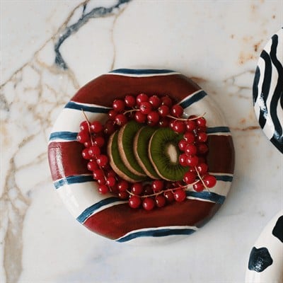 Kiremit Kırmızı Çizgili Stoneware Sunum Tabağı